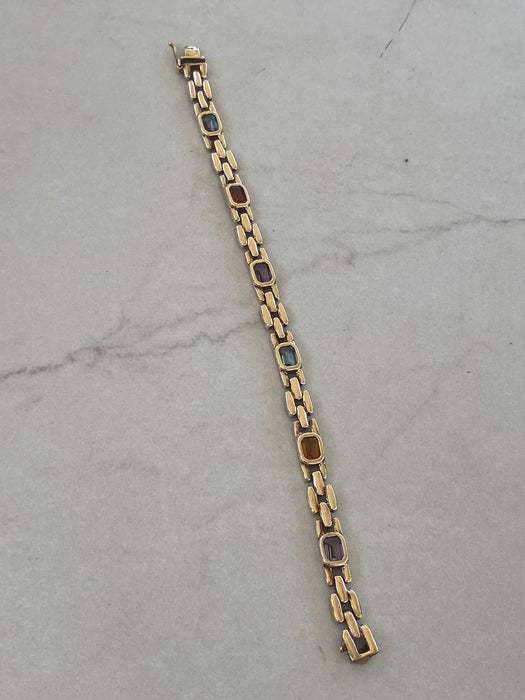 Vintage 14K Panther Link Gemstone Bracelet