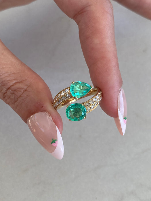 Vintage 18K Emerald & Diamond Bypass Ring