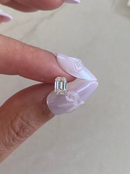 14K Gold Invisible Set Emerald Cut Lab Diamond Flat Back Stud Earring- Single