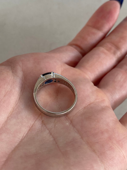 Vintage Platinum Blue Sapphire & Diamond Ring