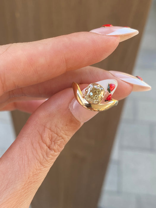 14K Gold 1.02 Carat Natural Yellow Cushion Diamond Wavy Ring