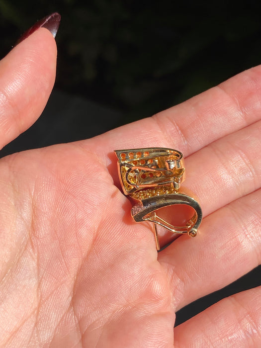 14k citrine diamond omega back earrings