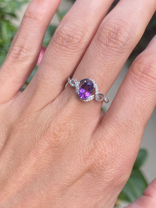 14k white gold amethyst diamond ring size 6.5
