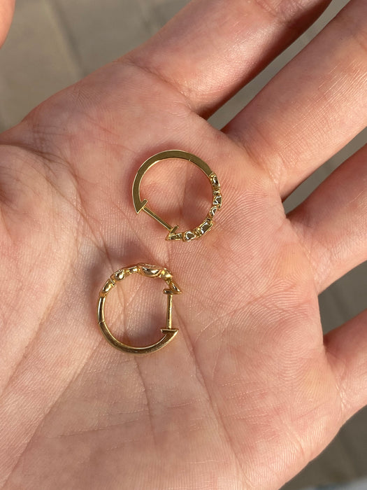 14K Gold Natural Diamond Disc & Starburst Huggie Earrings