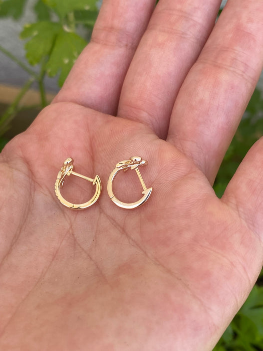14K Gold Natural Diamond Bow Huggie Earrings
