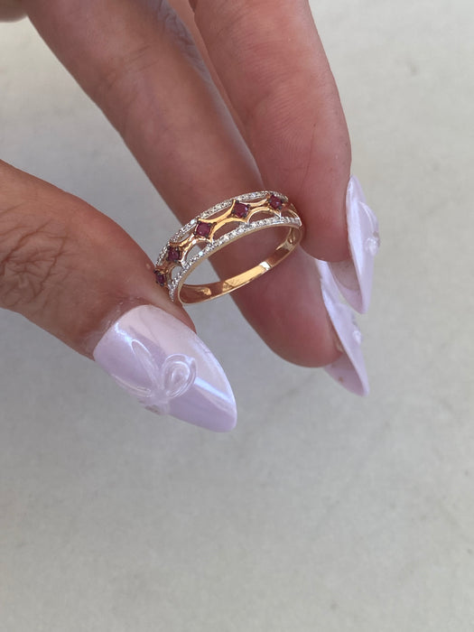 14K Rose Gold Natural Diamond & Ruby Ring