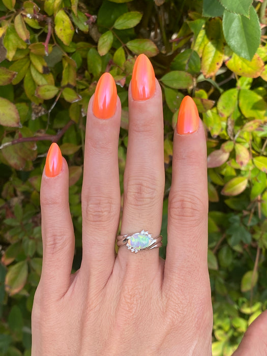 Vintage Platinum 900 Opal Diamond Ring Size 6