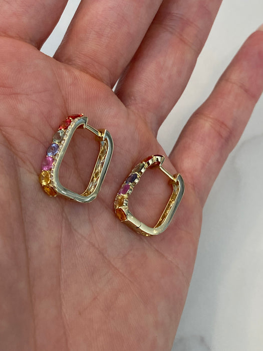 14K Gold Rainbow Sapphire & Diamond Earrings