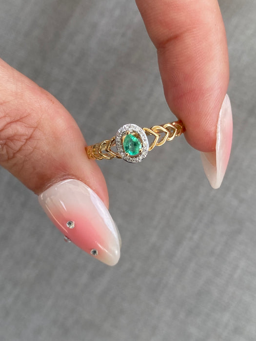 14K Emerald & Diamond Halo Ring