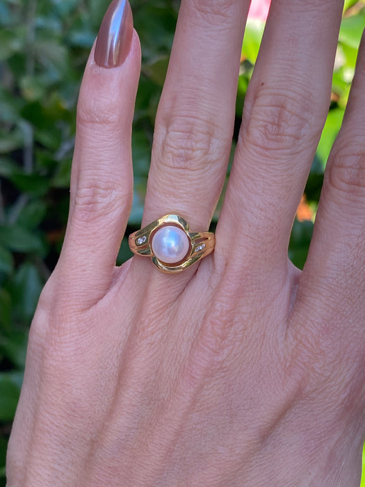 Vintage 14K Gold Pearl and Diamond Ring – Size 5