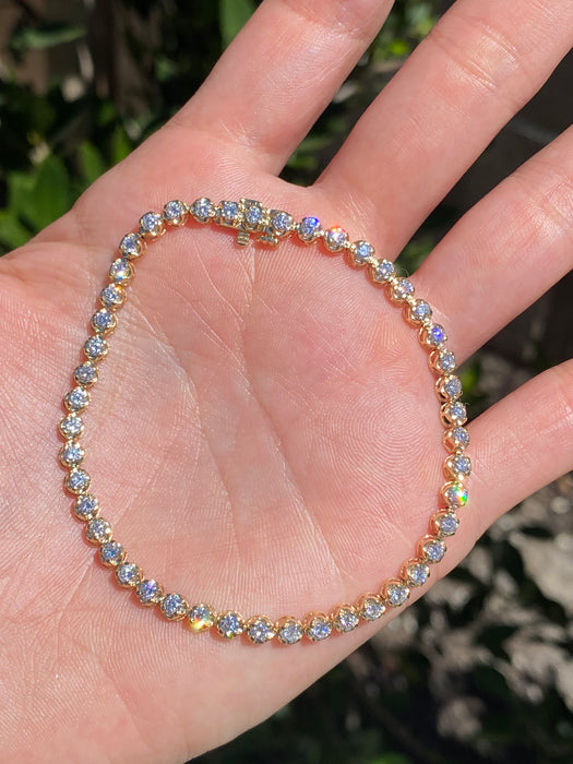 14K Gold Lab Diamond Tennis Bracelet – 2.3 TCW Cupcake Setting, 7”