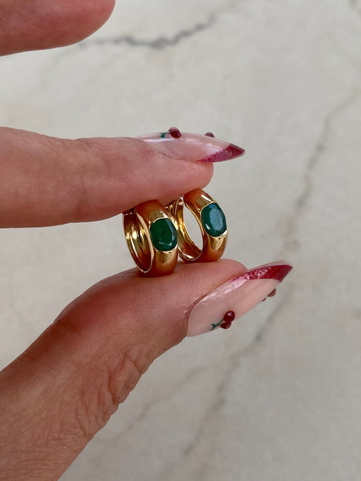 14K Natural Emerald Reversible Huggie Earrings