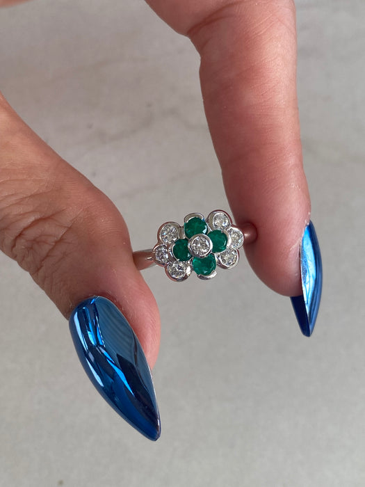 Vintage Platinum 900 Emerald & Diamond Ring