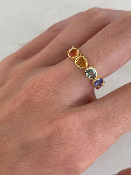 14K Gold 4.18 Carat  Sapphire Rainbow Eternity Ring Size 6