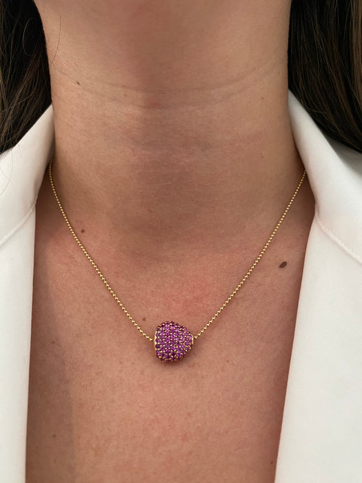 14K Gold Bead Chain Necklace with 18K Rose Gold Pink Sapphire Charm – 2.11 Carat Pink Sapphire