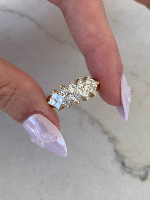 Vintage 14K Gold Princess Cut Diamond Cluster Ring – 1.50 TCW – Size 6.25