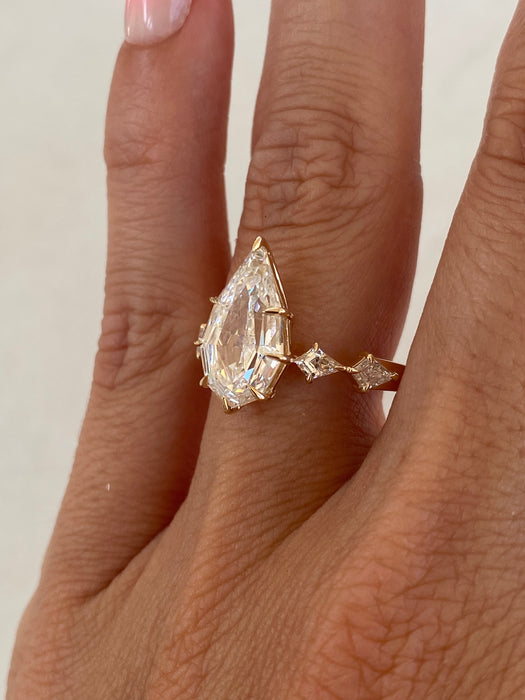 14K 3.51 TCW Step-Cut Pear Lab Diamond Ring