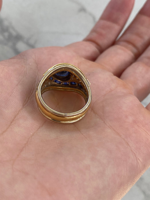 Vintage 18K Blue Sapphire Heart & Diamond Ring