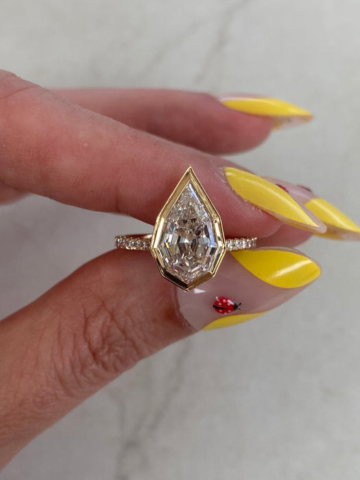 14K Gold 3.12 Carat Step-Cut Pear Lab Diamond Ring