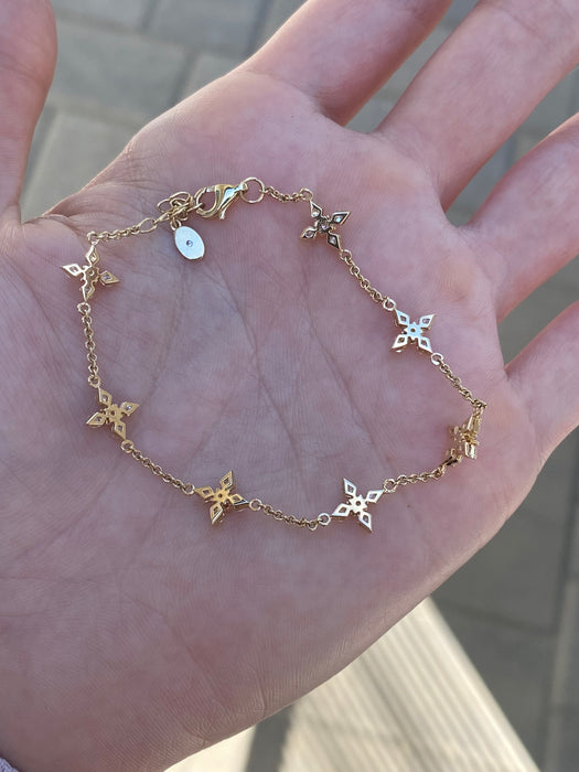 14K Lab Diamond Star Flower Bracelet – 1.1 Carat VS-F Diamonds – Adjustable 6-7”