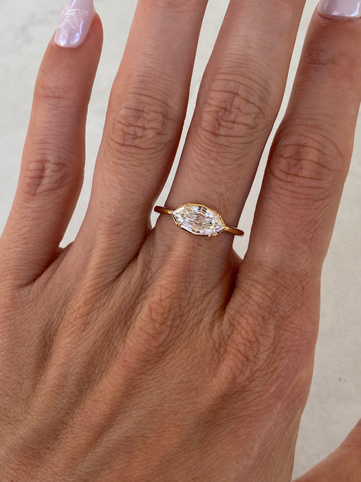 14K 1.26 Carat Step-Cut Marquise Lab Diamond Ring