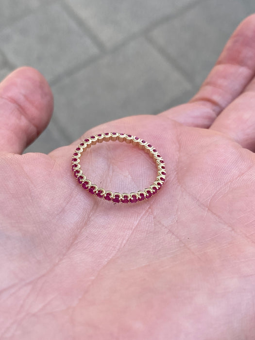 14K Yellow Gold Ruby Eternity Ring Size 8