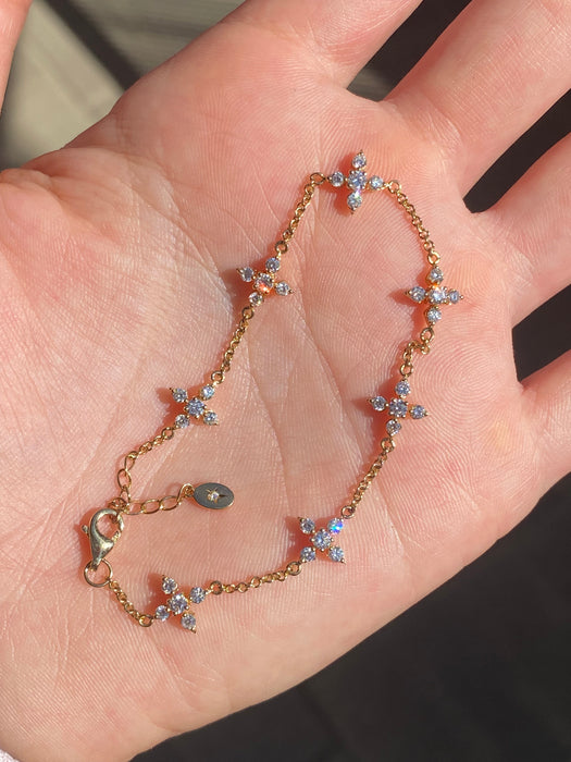 14K Lab Diamond Star Flower Bracelet – 1.1 Carat VS-F Diamonds – Adjustable 6-7”