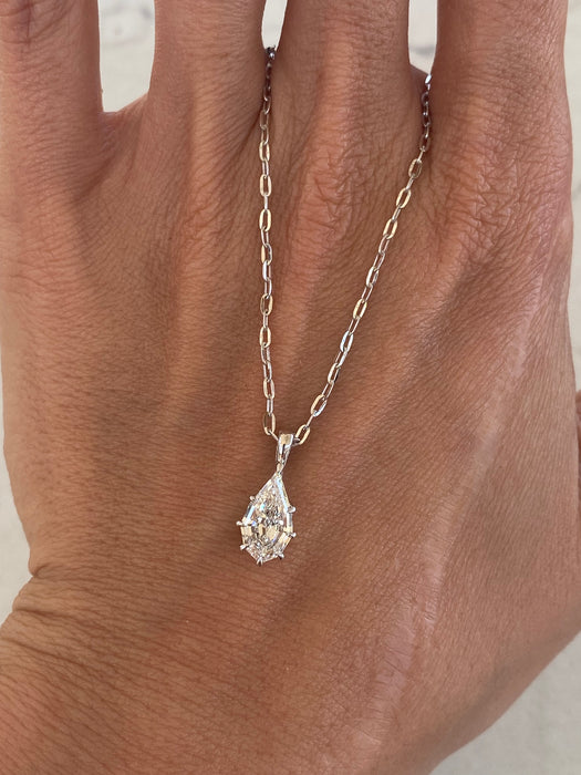 14K White Gold Paperclip Chain with 1.50 Carat Step Cut Lab Diamond Pendant