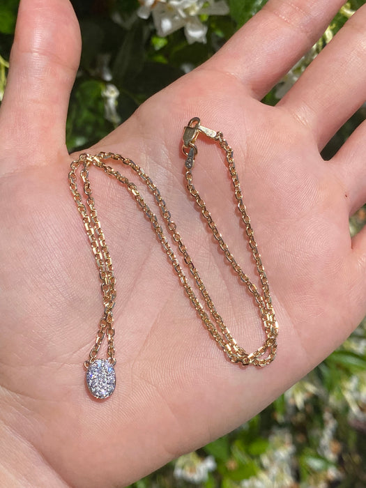 14k mini biker chain necklace with diamond oval charm 15.5”