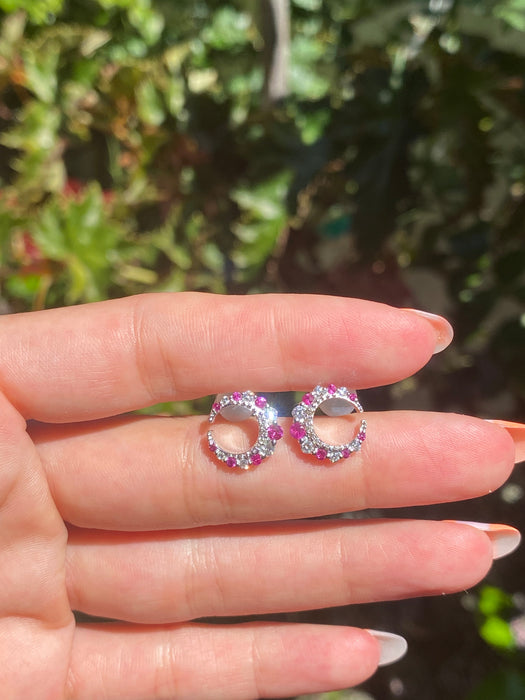 18k white gold diamond ruby crescent moon stud earrings