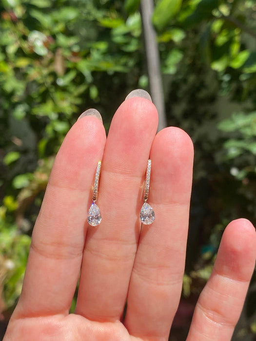 14k 1.2 carat lab diamond drilled pear Huggie earrings
