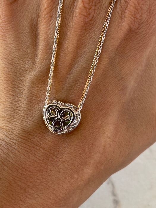 Vintage 18K Two-Tone Peridot Heart & Diamond Necklace