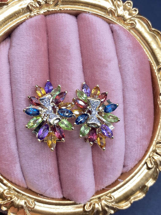 14k rainbow abstract bow omega back earrings