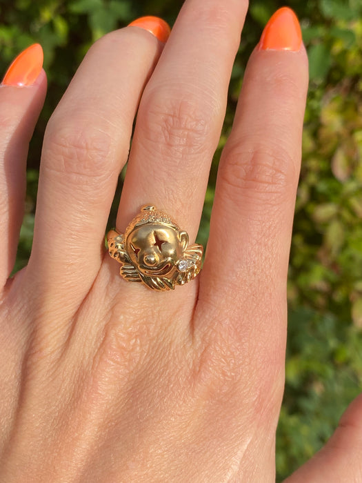 Vintage 18K Gold Diamond Clown Ring