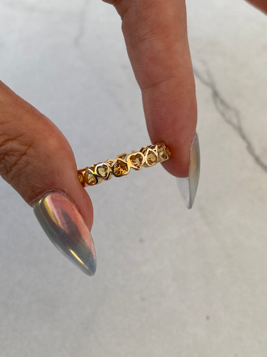 14K Natural Yellow Sapphire Heart Eternity Ring Size 7.5