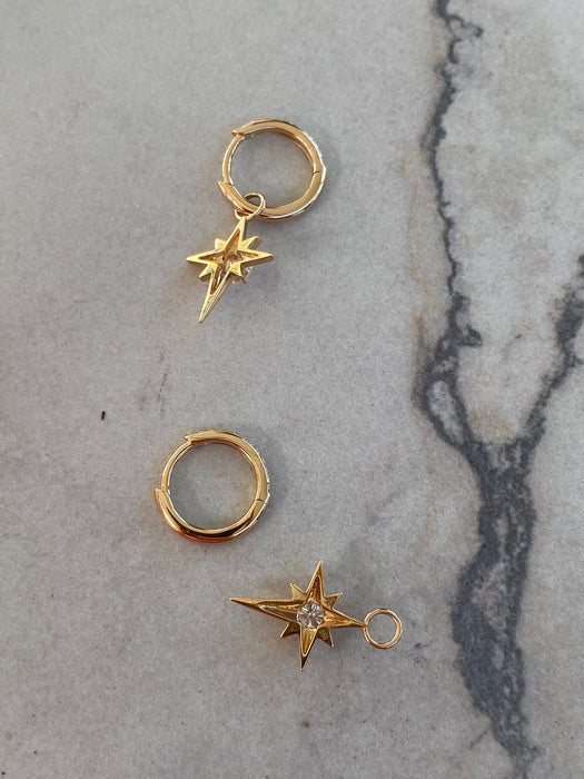 14K Reversible Lab Diamond North Star Huggie Earrings