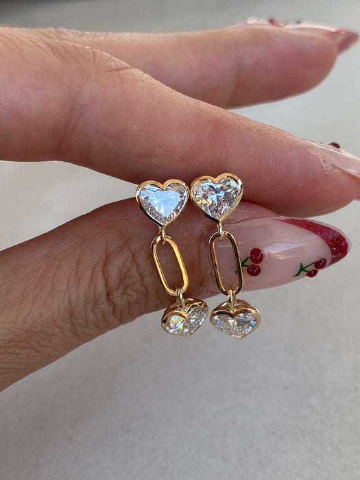14K Gold 3.1 TCW Lab Diamond Articulated Heart Paperclip Earrings