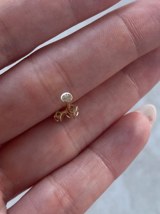 14K Gold Lab Diamond Double Round Flat Back Stud Earring – Single