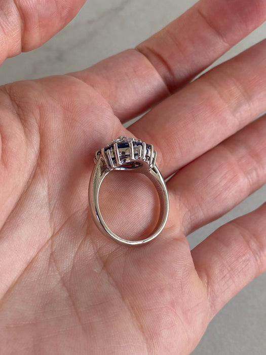 Vintage Platinum 850 Sapphire & Diamond Ring Size 6.5