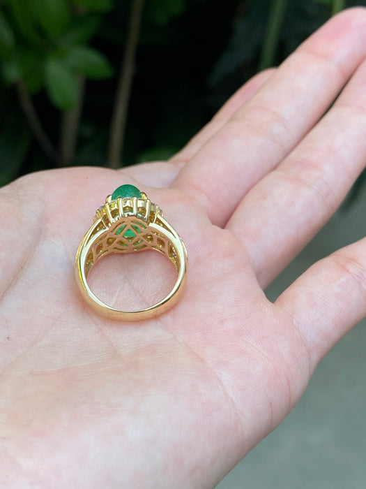 18k cabochon emerald diamond ring size 5.5