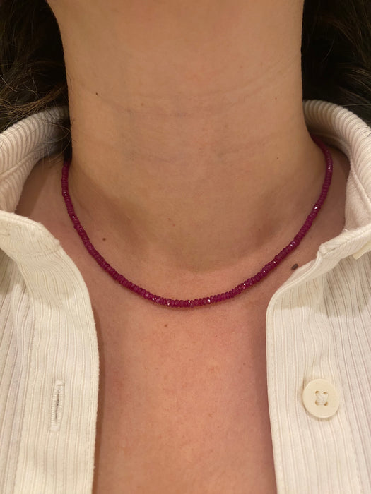 14k Gold Ruby Beaded Necklace With 14k Connector Charm 17”