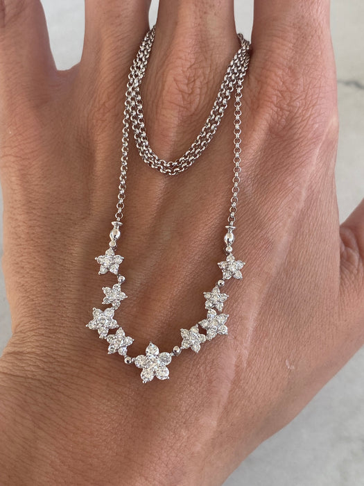Vintage Platinum 900 Natural Diamond Articulated Flower Necklace – 1.50 TCW