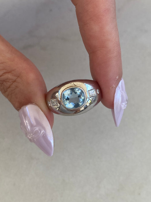 Vintage Platinum 900 Aquamarine & Diamond Ring