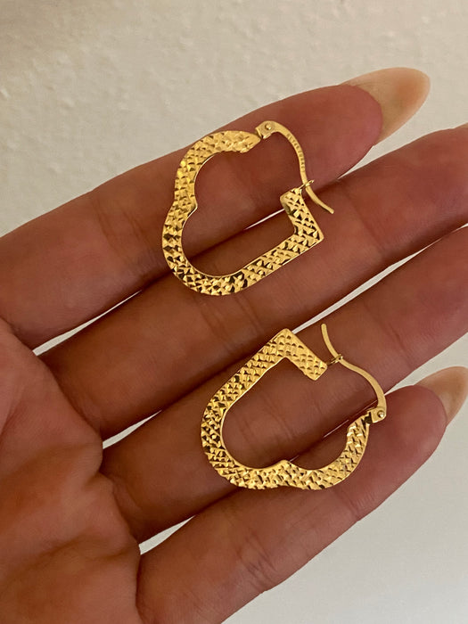 14K Gold Heart Hoop Earrings