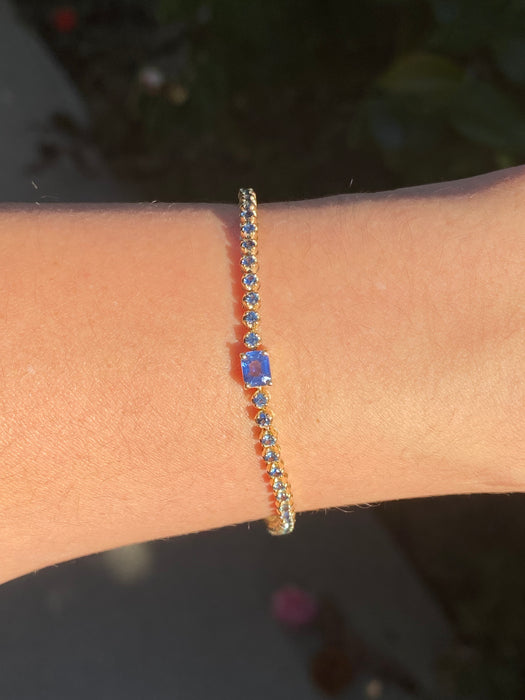 14k Gold Natural Blue Sapphire Tennis Bracelet | 2.55 TCW
