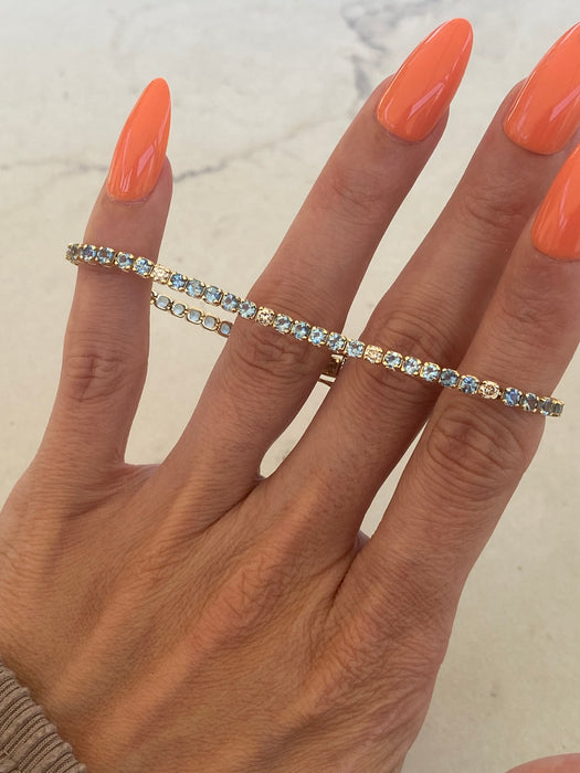 14K Gold Aquamarine & Diamond Tennis Bracelet | 3.04 CTW Aquamarines & 0.63 CTW Diamonds | 7”