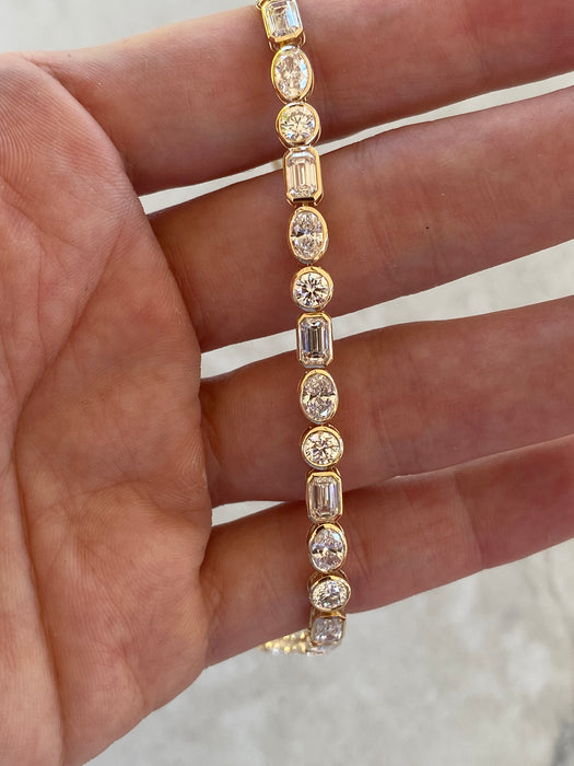 14K 7.8 TCW Lab Diamond Bezel-Set Tennis Bracelet