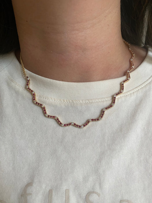 14K Gold Ruby & Diamond Wavy Necklace – 5 TCW