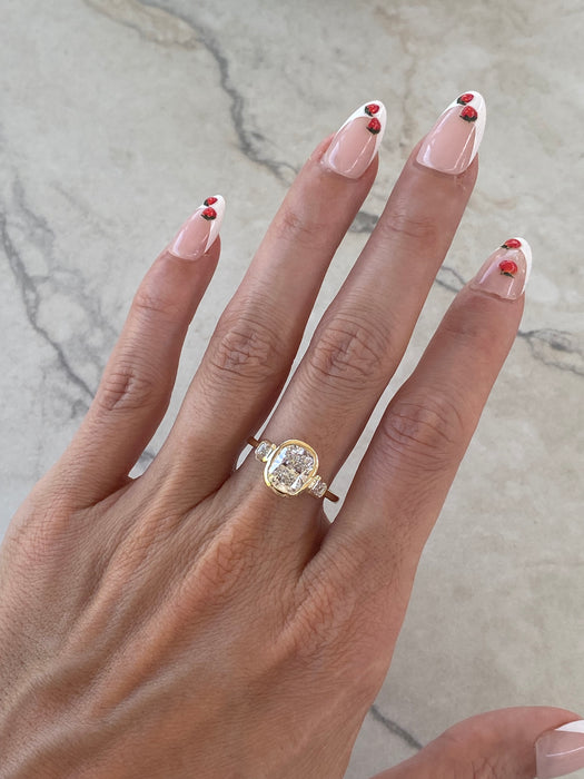 14K Gold 2.57 TCW Cushion Lab Diamond Bezel Ring- IGI