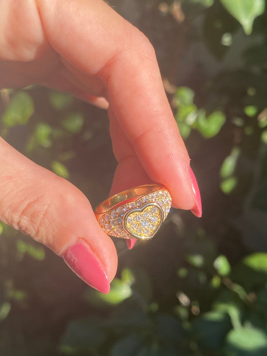 18k diamond heart signet ring size 7